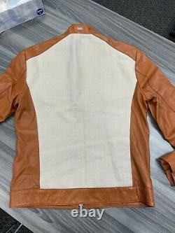 Michael Kors Men's Genuine Leather and Linen Bomber Jacket Medium