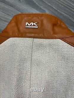 Michael Kors Men's Genuine Leather and Linen Bomber Jacket Medium