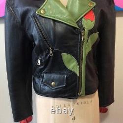 Moschino Cheap Chic Size 14 Black Leather Moto Jacket Rose Vintage