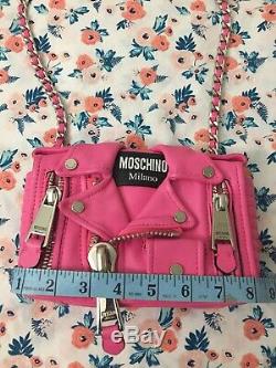 Moschino Jacket Bag Crossbody Motorcycle Pink Fuchsia Silver Bag Pre Owned