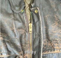 Motorcycle Leather Jacket Coat Brown Mens L Distressed Vintage Biker Core Brown
