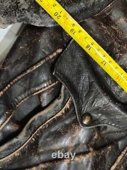 Motorcycle Leather Jacket Coat Brown Mens L Distressed Vintage Biker Core Brown
