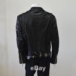 NR Authentic Gucci Men's Black Nappa Leather Silver Tone Zipper Jacket Size 58
