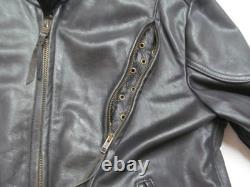 Natel motorcycle cafe scooter jacket Black Leather 42 Quilted zip-out liner USA