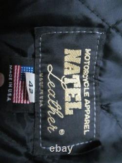 Natel motorcycle cafe scooter jacket Black Leather 42 Quilted zip-out liner USA