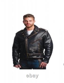 New Mens Antique Brown Vented Leather Motorcycle Jacket LARGE, XL, 2XL CLOSEOUT
