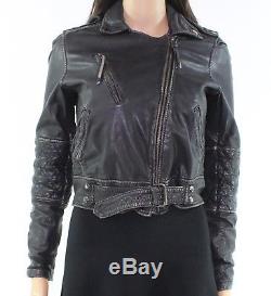 Nicole Miller Black Women's Size P Petite Motorcycle Leather Jacket $560- #100