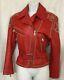 North Beach Leather Jacket Red Motorcycle Silver Studs Belted Size S