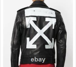 Off-White Virgil Abloh Black Arrow print Leather Biker Jacket sz Med preowned