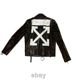 Off-White Virgil Abloh Black Arrow print Leather Biker Jacket sz Med preowned