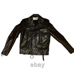 Off-White Virgil Abloh Black Arrow print Leather Biker Jacket sz Med preowned