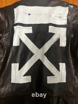 Off-White Virgil Abloh Black Arrow print Leather Biker Jacket sz Med preowned
