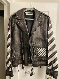 Off-White c/o Virgil Abloh Distressed Leather Biker Jacket Men's XL