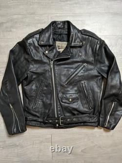 Open Road Black Leather Biker Jacket, Vintage, Motorcycle, Size M (38)