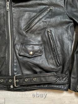 Open Road Black Leather Biker Jacket, Vintage, Motorcycle, Size M (38)