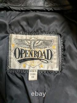 Open Road Black Leather Biker Jacket, Vintage, Motorcycle, Size M (38)