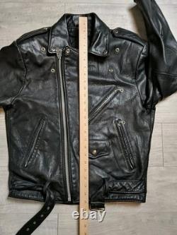 Open Road Black Leather Biker Jacket, Vintage, Motorcycle, Size M (38)