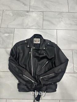 Open Road Size L Black Leather Motorcycle Biker Jacket Zip Pockets Pre-owned