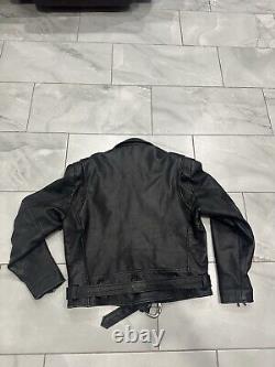 Open Road Size L Black Leather Motorcycle Biker Jacket Zip Pockets Pre-owned