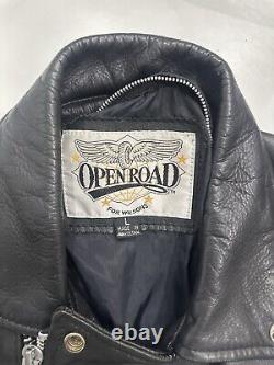 Open Road Size L Black Leather Motorcycle Biker Jacket Zip Pockets Pre-owned