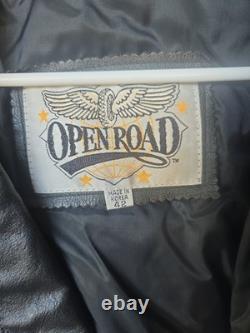 Open Road Vintage Leather Biker Jacket Black Fringe Concho Mens Size 42 Used