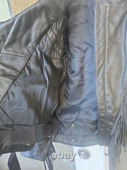 Open Road Vintage Leather Biker Jacket Black Fringe Concho Mens Size 42 Used