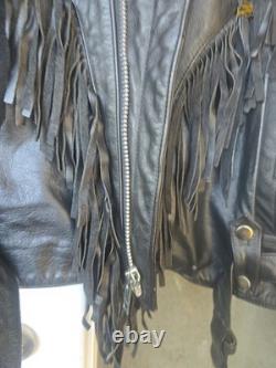 Open Road Vintage Leather Biker Jacket Black Fringe Concho Mens Size 42 Used