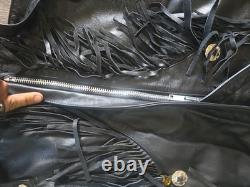 Open Road Vintage Leather Biker Jacket Black Fringe Concho Mens Size 42 Used
