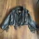 Open Road Wilson Vtg Black Leather Fringe Moto Jacket Concho Medium-Thinsulate
