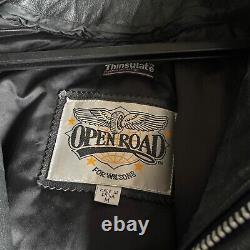 Open Road Wilson Vtg Black Leather Fringe Moto Jacket Concho Medium-Thinsulate