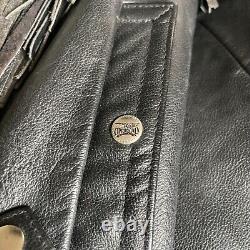 Open Road Wilson Vtg Black Leather Fringe Moto Jacket Concho Medium-Thinsulate
