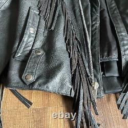 Open Road Wilson Vtg Black Leather Fringe Moto Jacket Concho Medium-Thinsulate