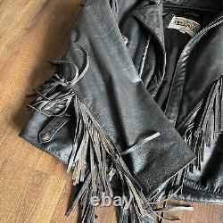 Open Road Wilson Vtg Black Leather Fringe Moto Jacket Concho Medium-Thinsulate