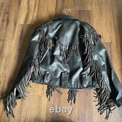 Open Road Wilson Vtg Black Leather Fringe Moto Jacket Concho Medium-Thinsulate