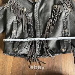 Open Road Wilson Vtg Black Leather Fringe Moto Jacket Concho Medium-Thinsulate
