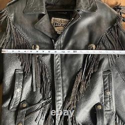 Open Road Wilson Vtg Black Leather Fringe Moto Jacket Concho Medium-Thinsulate