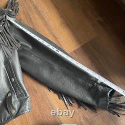 Open Road Wilson Vtg Black Leather Fringe Moto Jacket Concho Medium-Thinsulate