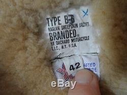 Orchard Motorcycle Branded B-3 Shearling Sheepskin Leather Bomber Jacket Mens 42