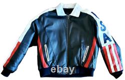 Original VTG 1980s Phase2 Stars/Stripes Leather Bomber Motorcycle Jacket