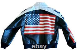 Original VTG 1980s Phase2 Stars/Stripes Leather Bomber Motorcycle Jacket