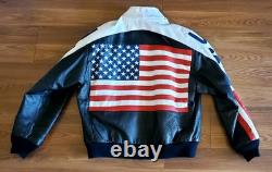 Original VTG 1980s Phase2 Stars/Stripes Leather Bomber Motorcycle Jacket