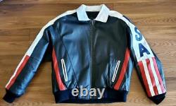 Original VTG 1980s Phase2 Stars/Stripes Leather Bomber Motorcycle Jacket
