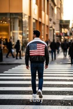 Original VTG 1980s Phase2 Stars/Stripes Leather Bomber Motorcycle Jacket