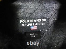POLO Jeans Ralph Lauren Men's Leather Cafe Racer Jacket Sz L Black Motorcycle
