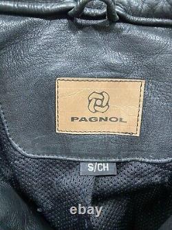 Pagnol Moto Jacket Men's Small Black Cow Leather Bikercore Motorcycle Padded