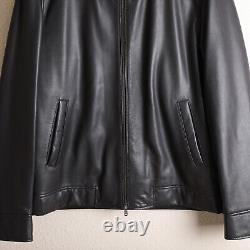 Peter Millar Brown Lambskin Leather Jacket Cafe Racer Motorcycle Style Sz L