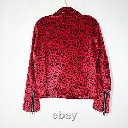 Phix Red Leopard Velvet Jacket Men's L Moto Biker Style