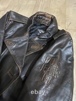 Polo Jeans Co. Ralph Lauren Vintage Genuine Leather Jacket Sz M Brown Embossed