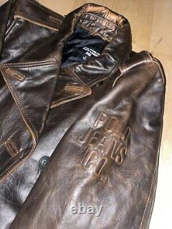 Polo Jeans Co. Ralph Lauren Vintage Genuine Leather Jacket Sz M Brown Embossed