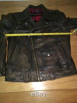 Polo Ralph Lauren Biker Moto Brown RLPC Distressed Leather Jacket Coat mens Sz M